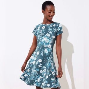 LOFT Teal Floral Midi Dress
